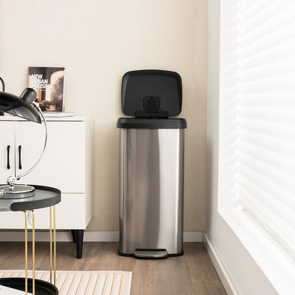 Costway 68L Step Trash Can Stainless Steel Airtight Garbage Bin-Silver