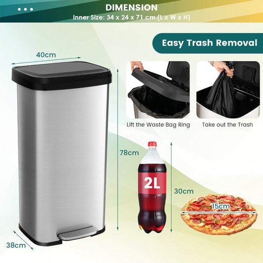 68L stainless steel trash can provides generous waste capacity while fitting neatly into corner spaces