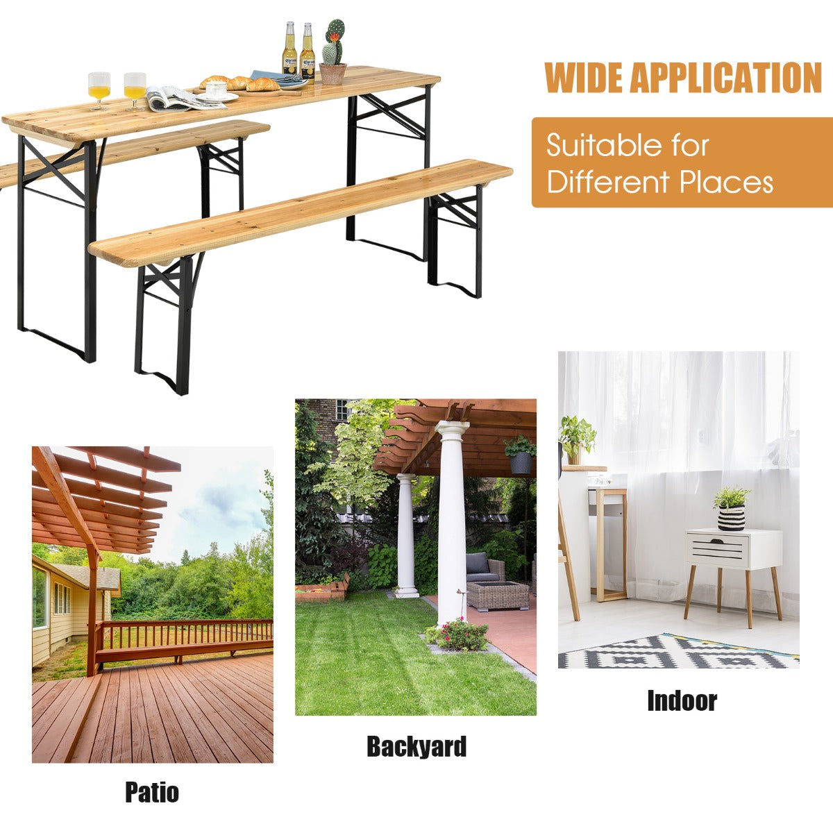 3 Pieces Outdoor Folding Picnic Table Bench Set