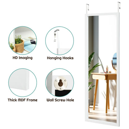 Costway Wall Mounted Dressing Mirror with Hanging Hooks for Bedroom White