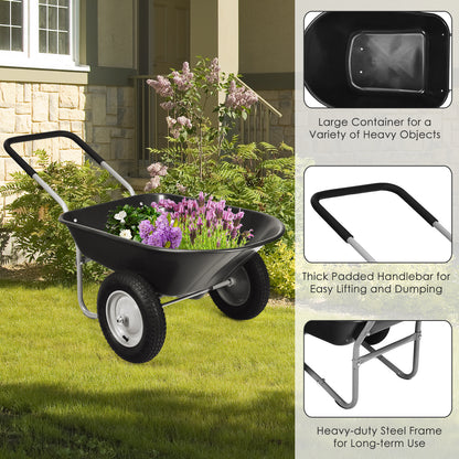 2 Tire Wheelbarrow Garden Dolly Utility Cart with14 inch Pneumatic Tires-Black