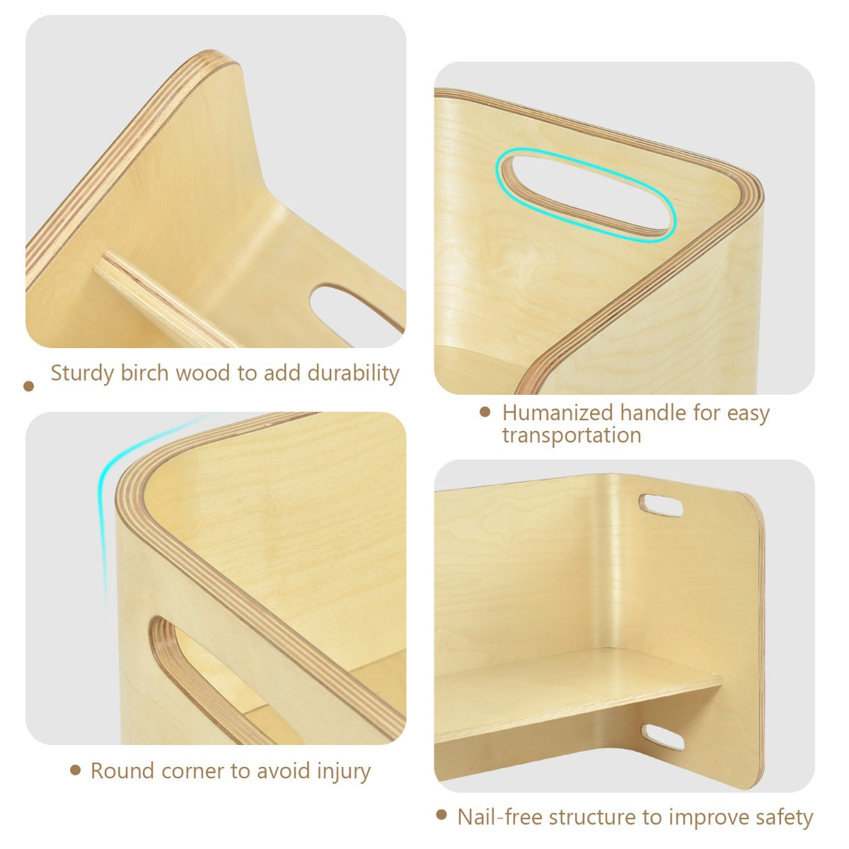 Kids Table and Chair Set with Storage Shelves-Natural