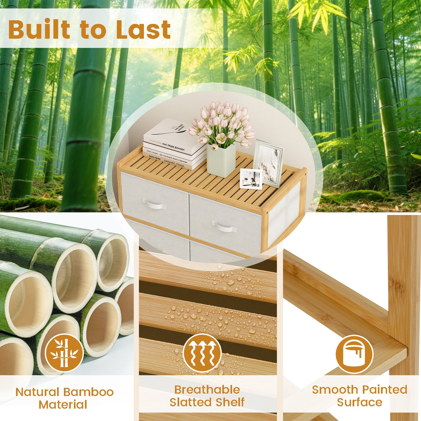6-Drawer Dresser for Bedroom Bamboo Storage Tower-Natural