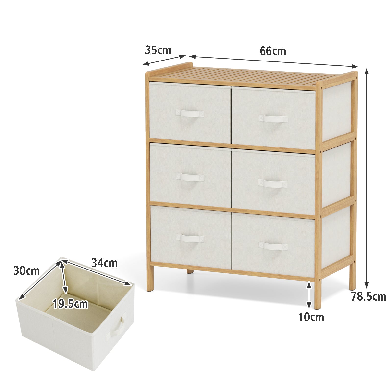 6-Drawer Dresser for Bedroom Bamboo Storage Tower-Natural