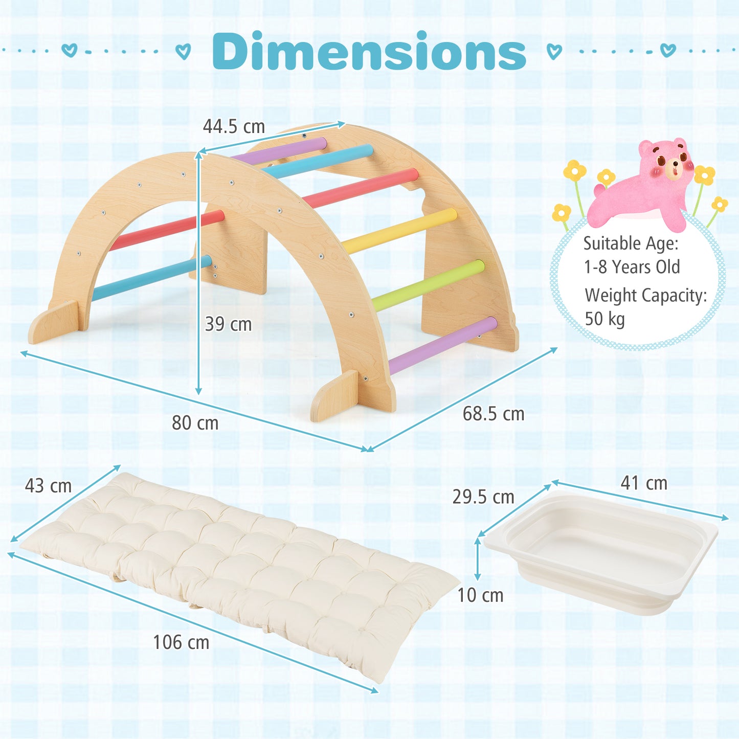 6 in 1 Kids Climbing Arch Playset Indoor Wooden Climbing Toy Rocker Chair-Colourful
