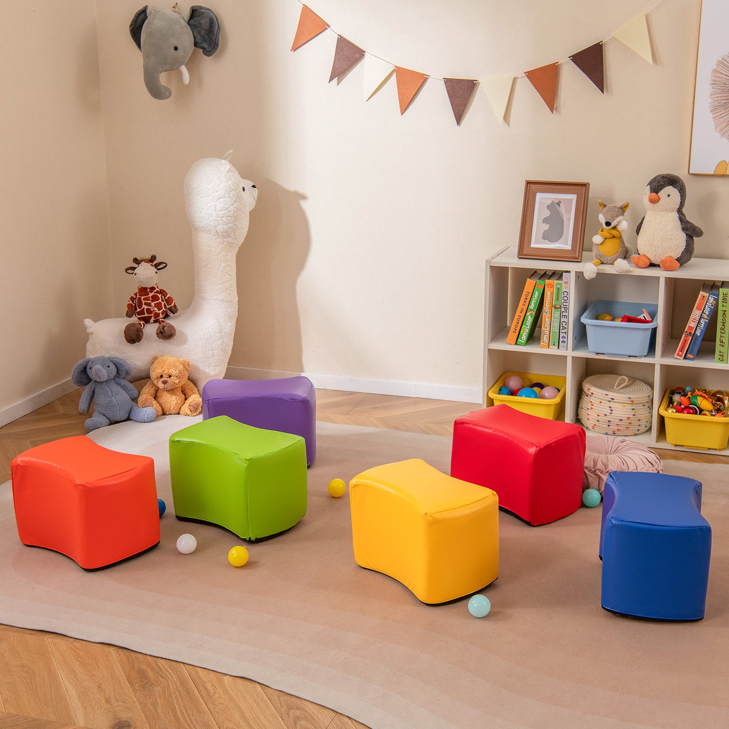 6 PCS Butterfly Stools with Detachable PU Leather Cover for Kids-Rainbow