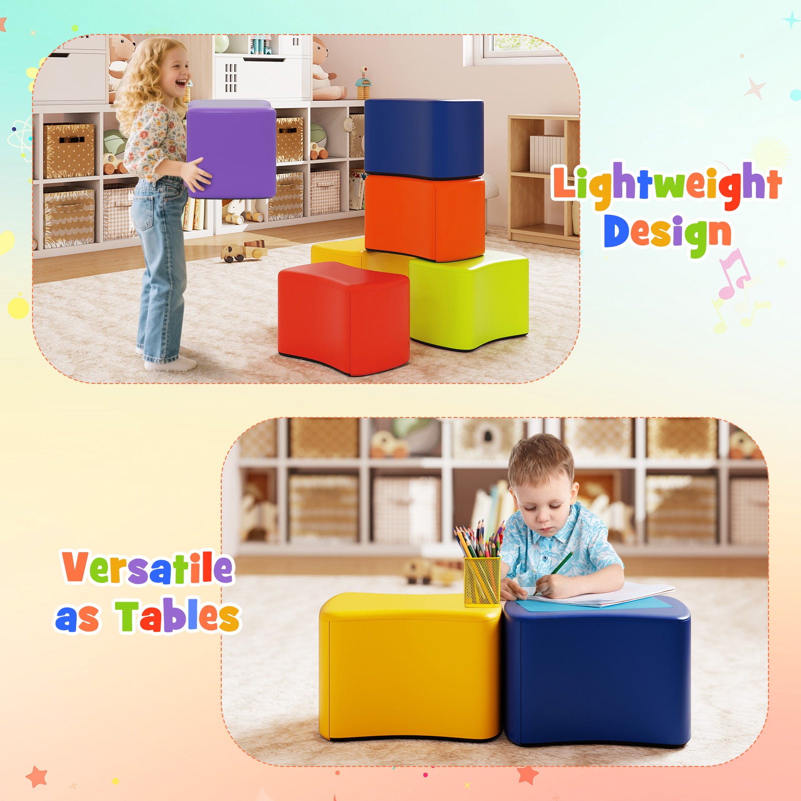 6 PCS Butterfly Stools with Detachable PU Leather Cover for Kids-Rainbow