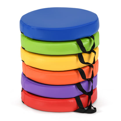 6 PCS Round Floor Cushions for Kids 35cm Classroom Floor Cushions with Handles-Colourful
