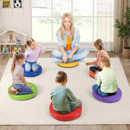 6 PCS Round Floor Cushions for Kids 35cm Classroom Floor Cushions with Handles-Colourful