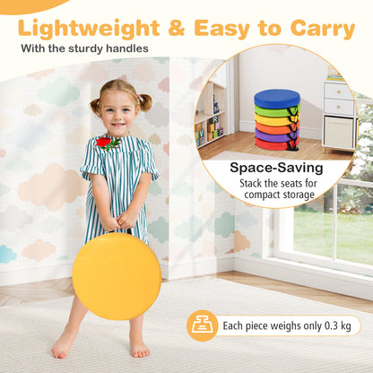 6 PCS Round Floor Cushions for Kids 35cm Classroom Floor Cushions with Handles-Colourful