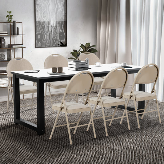 6 Pieces Foldable Chairs Portable Folding Chairs with Padded Seat-Beige