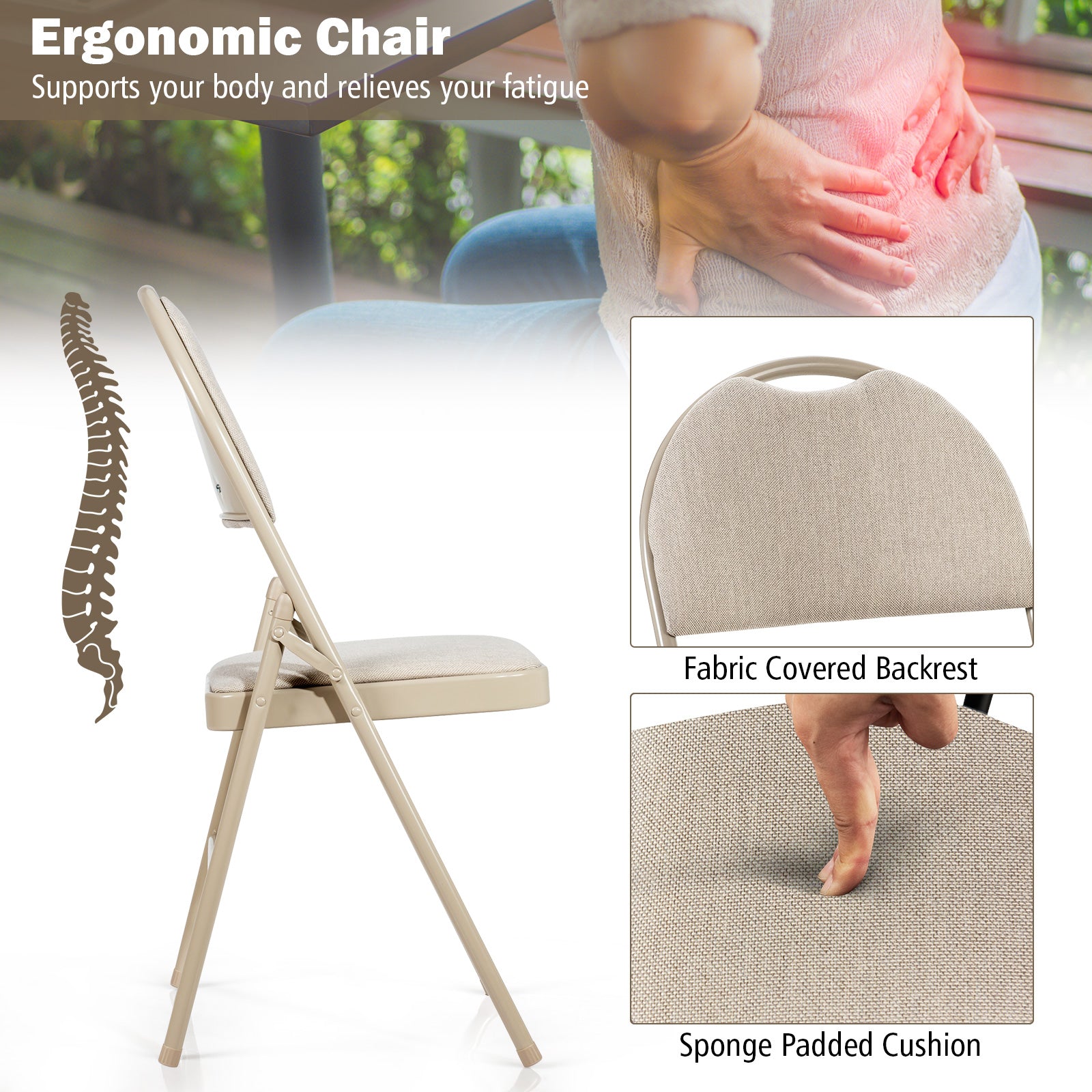 6 Pieces Foldable Chairs Portable Folding Chairs with Padded Seat-Beige