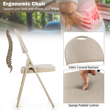 6 Pieces Foldable Chairs Portable Folding Chairs with Padded Seat-Beige