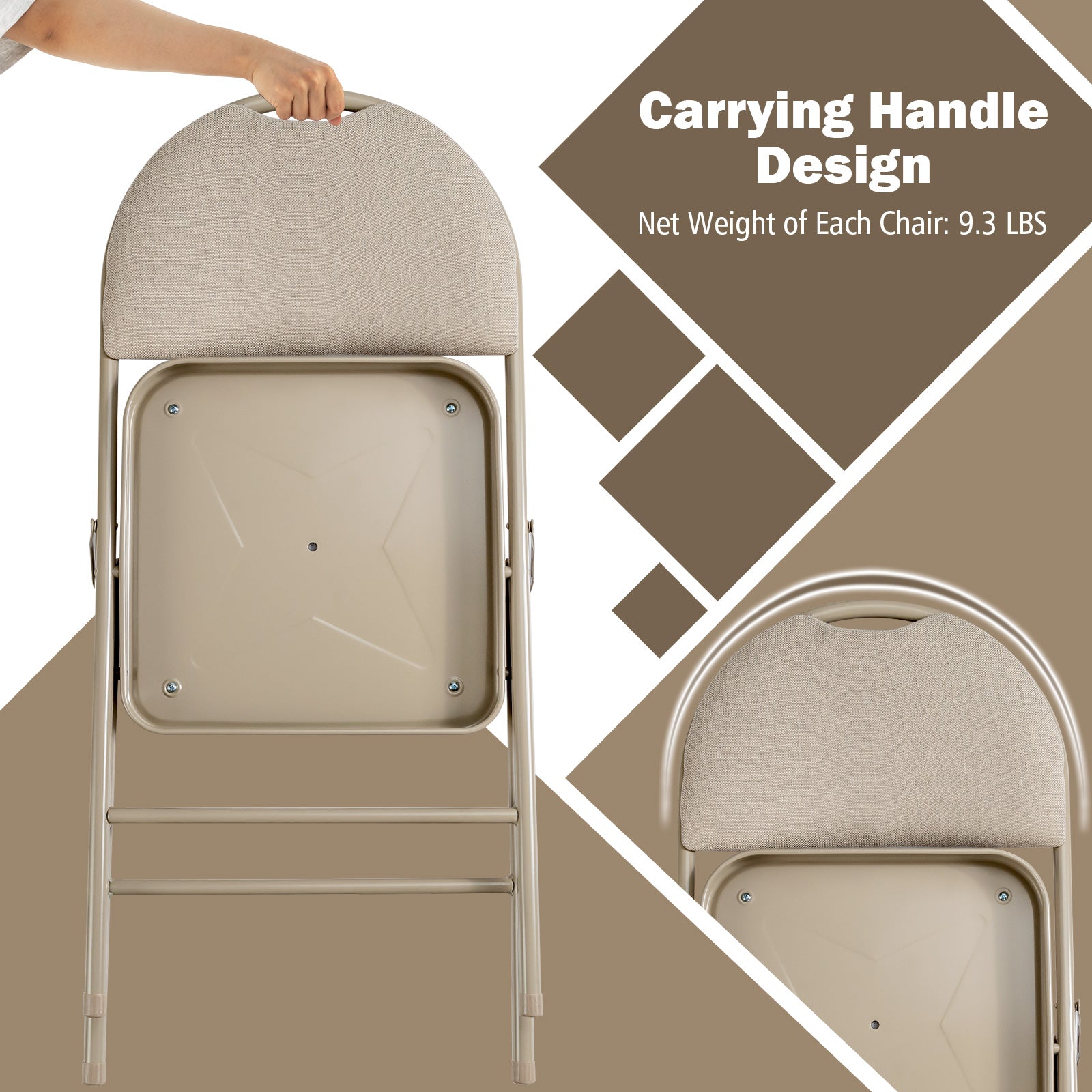 6 Pieces Foldable Chairs Portable Folding Chairs with Padded Seat-Beige