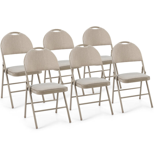 6 Pieces Foldable Chairs Portable Folding Chairs with Padded Seat-Beige
