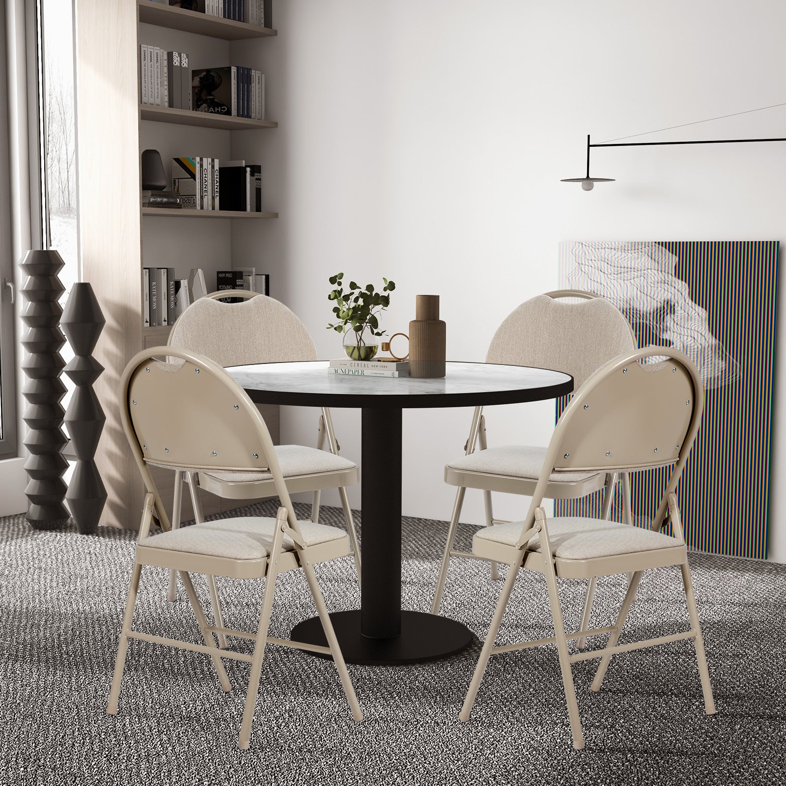 6 Pieces Foldable Chairs Portable Folding Chairs with Padded Seat-Beige