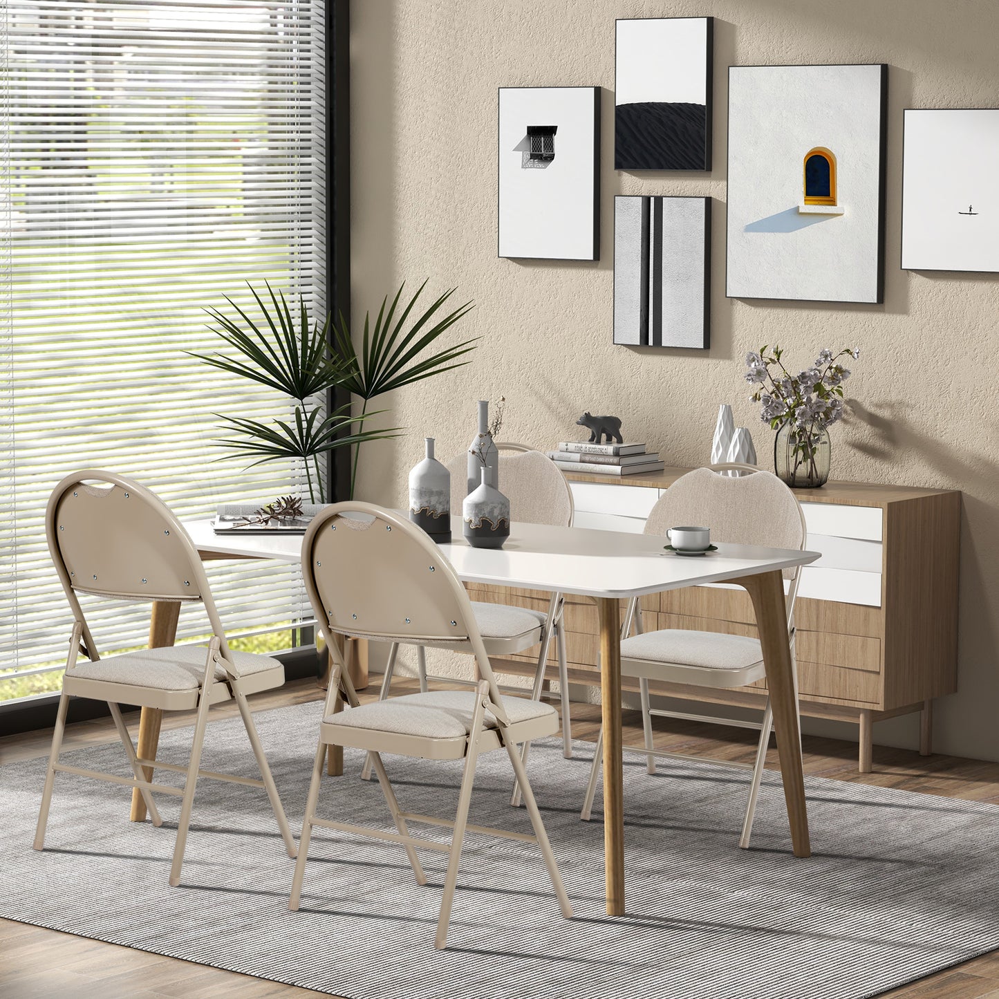 6 Pieces Foldable Chairs Portable Folding Chairs with Padded Seat-Beige