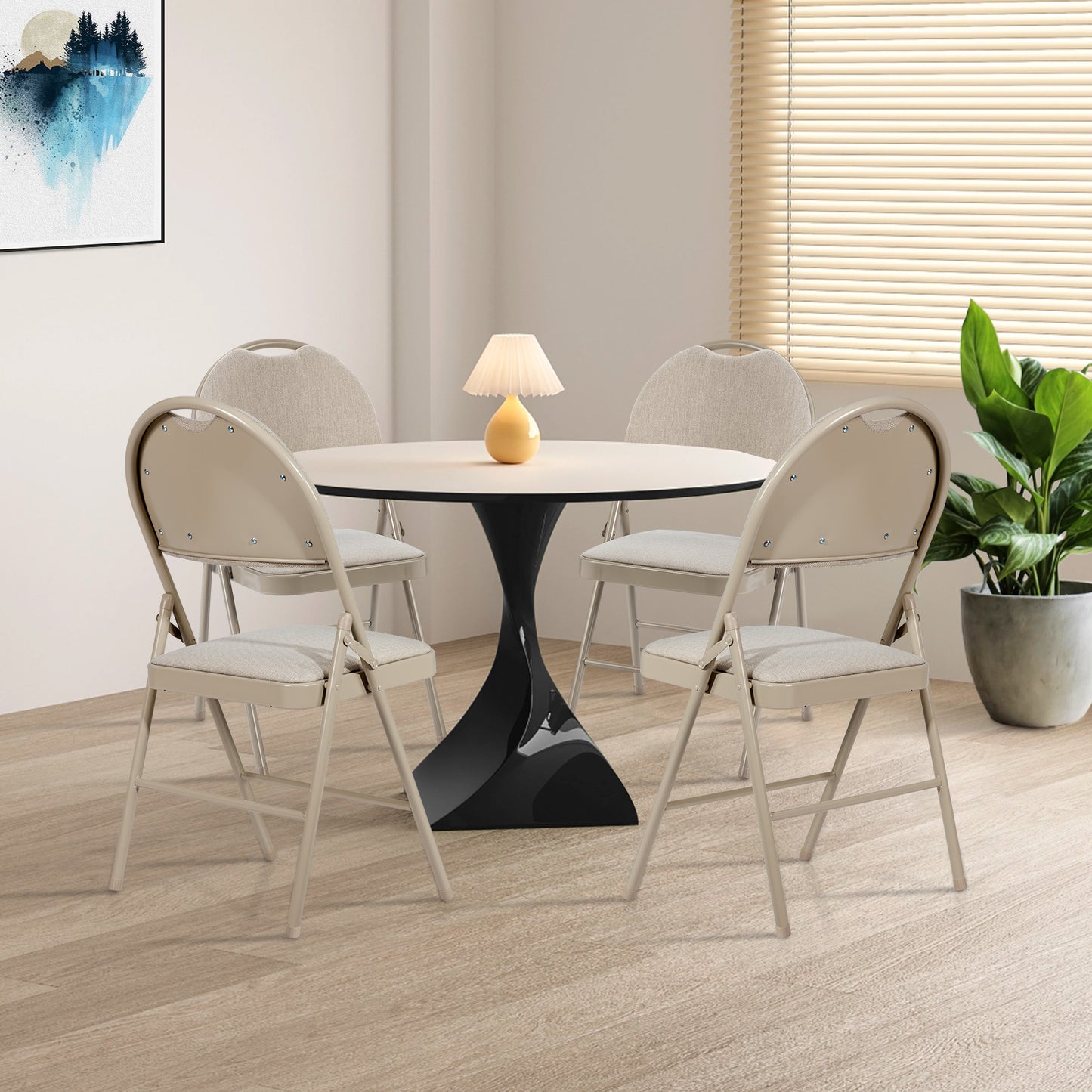 6 Pieces Foldable Chairs Portable Folding Chairs with Padded Seat-Beige