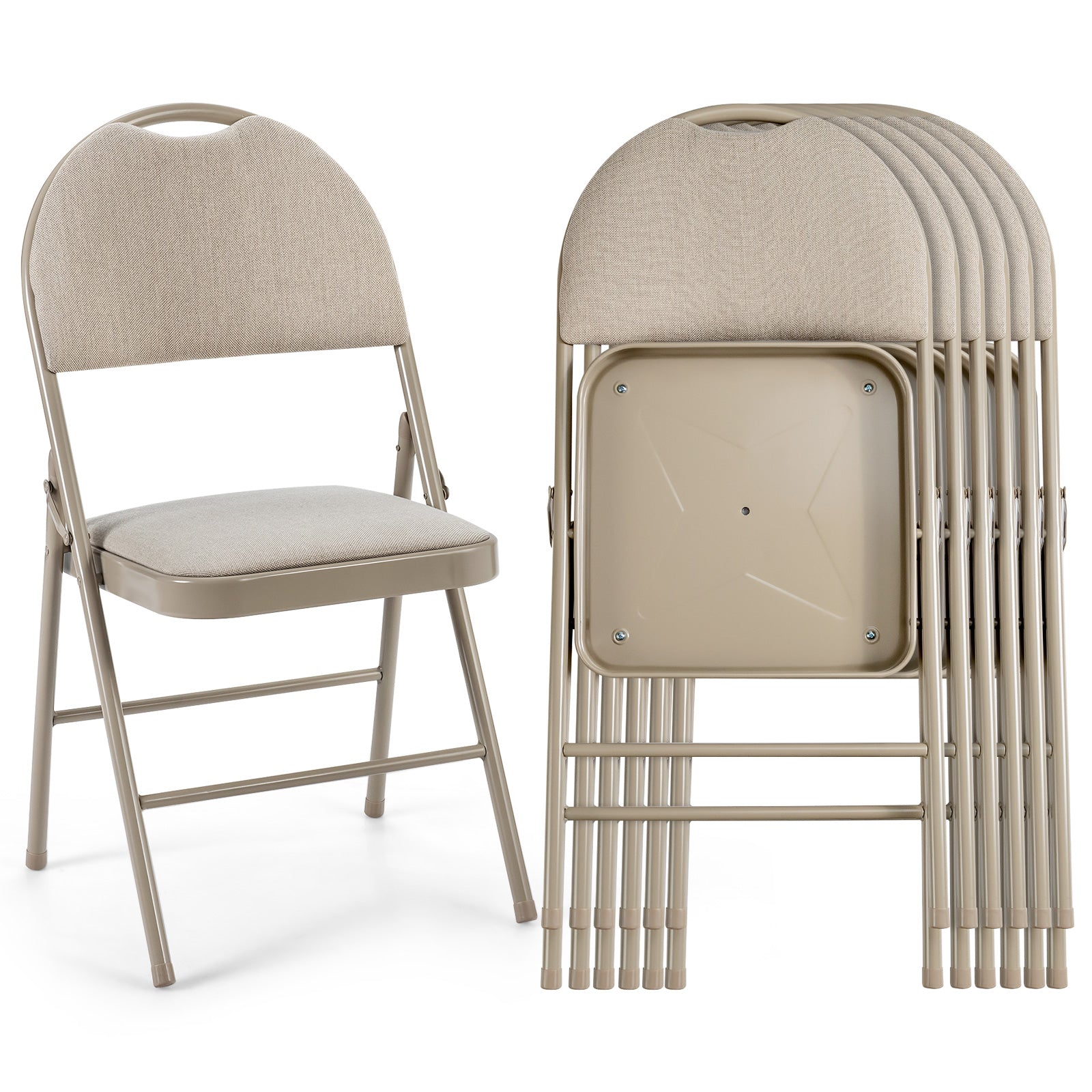 6 Pieces Foldable Chairs Portable Folding Chairs with Padded Seat-Beige