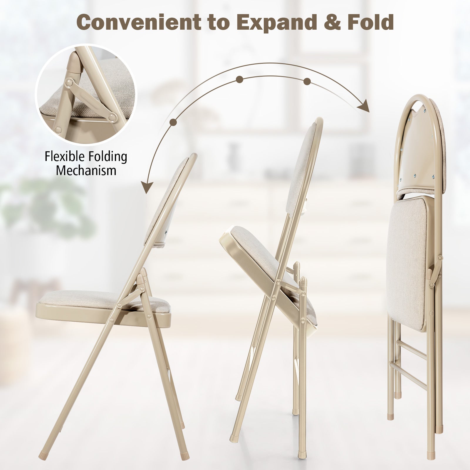 6 Pieces Foldable Chairs Portable Folding Chairs with Padded Seat-Beige