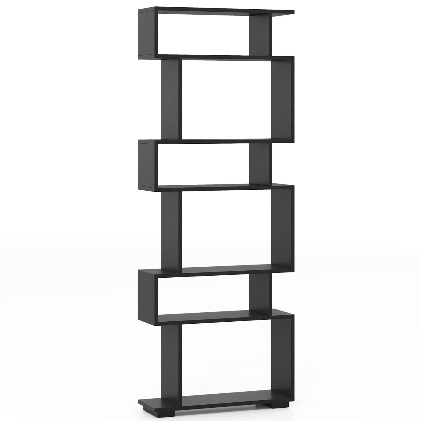 6-Tier Geometric Bookshelf with 2 Anti-Tipping Kits-Black