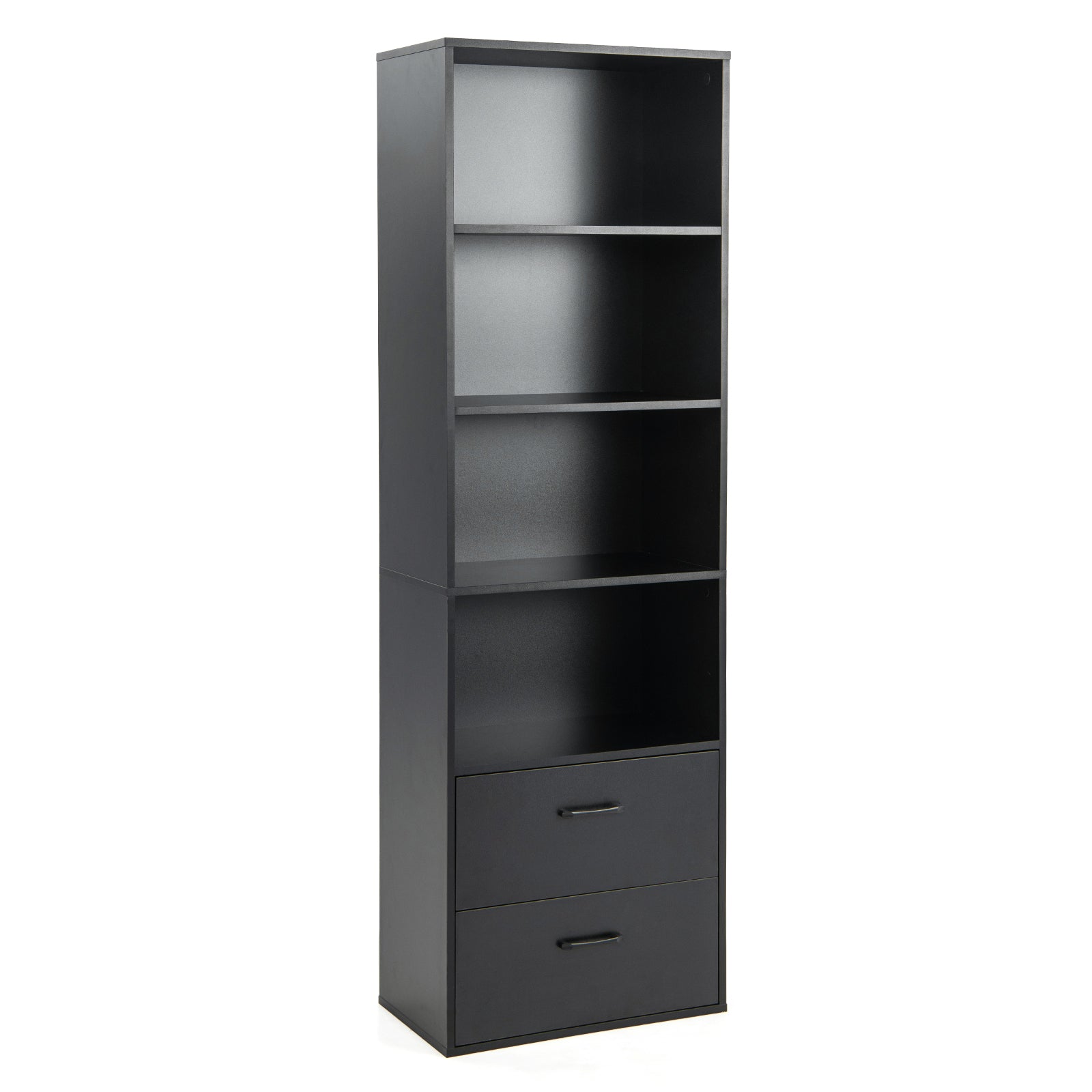 6-Tier Modern Bookcase 4-tier Open Bookshelf with 2 Slide-out Drawers-Black
