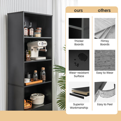 6-Tier Modern Bookcase 4-tier Open Bookshelf with 2 Slide-out Drawers-Black
