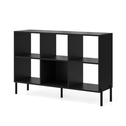 6-Cube Wooden Open Bookshelf with 5 Metal Legs-Black