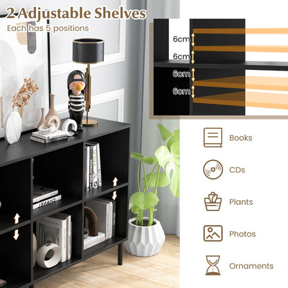 6-Cube Wooden Open Bookshelf with 5 Metal Legs-Black