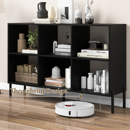 6-Cube Wooden Open Bookshelf with 5 Metal Legs-Black