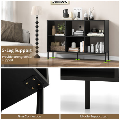 6-Cube Wooden Open Bookshelf with 5 Metal Legs-Black
