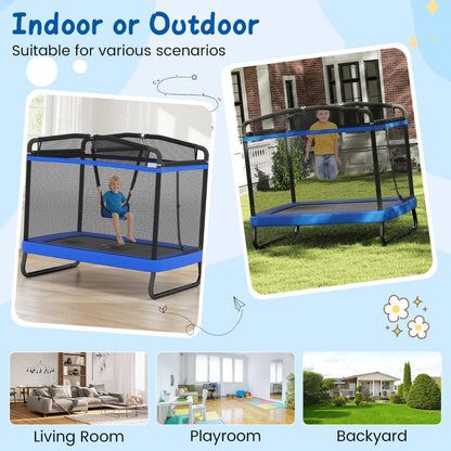 6 FT Kids Trampoline with Swing and Horizontal Bar-Blue