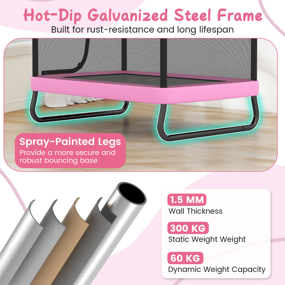 6 FT Kids Trampoline with Swing and Horizontal Bar-Pink