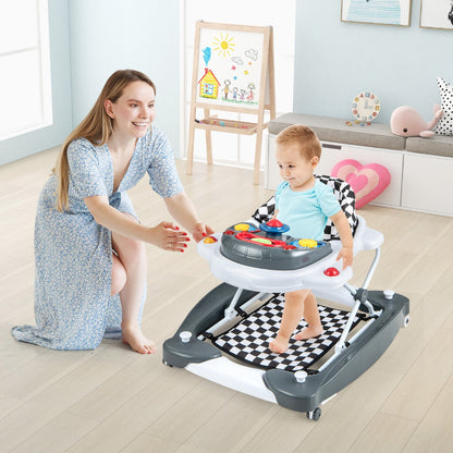 6 in 1 Baby Walker &amp;amp; Activity Center with Adjustable Height and Removable Music Tray-Grey