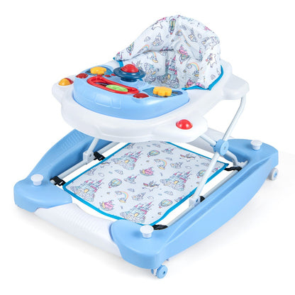 6 in 1 Baby Walker &amp;amp; Activity Center with Adjustable Height and Removable Music Tray-Blue