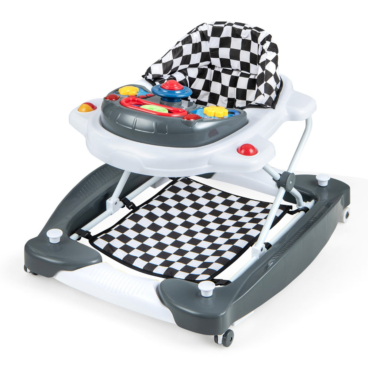 6 in 1 Baby Walker &amp;amp; Activity Center with Adjustable Height and Removable Music Tray-Grey