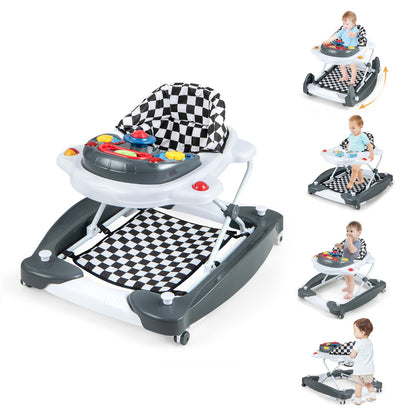 6 in 1 Baby Walker &amp;amp; Activity Center with Adjustable Height and Removable Music Tray-Grey