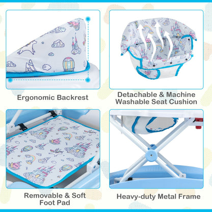 6 in 1 Baby Walker &amp;amp; Activity Center with Adjustable Height and Removable Music Tray-Blue