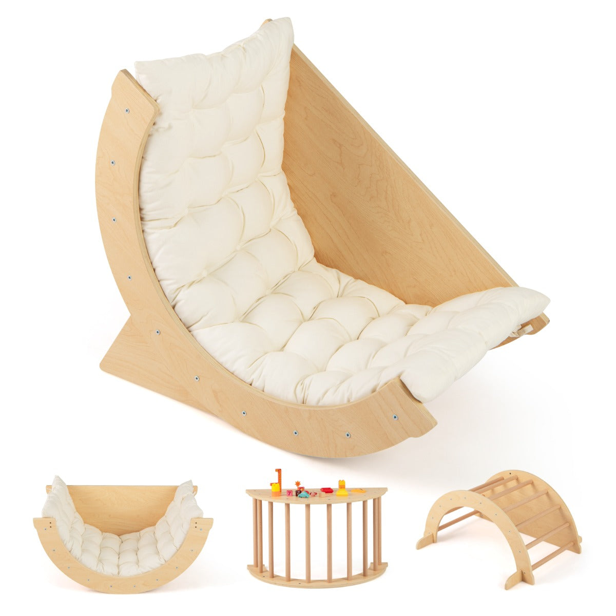 6 in 1 Climbing Arch Wooden Rocker Arch Climbing Toy-Beige