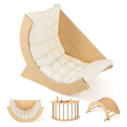 6 in 1 Climbing Arch Wooden Rocker Arch Climbing Toy-Beige