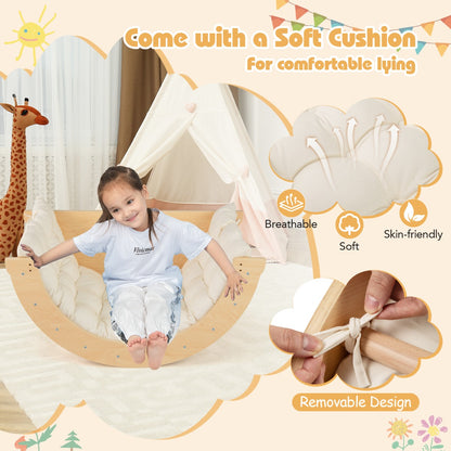 6 in 1 Climbing Arch Wooden Rocker Arch Climbing Toy-Beige