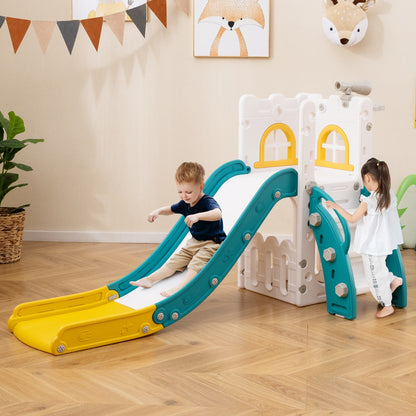 6 in 1 Indoor L-shaped Slide for Toddlers Age 1-3 with Basketball Hoop-Yellow