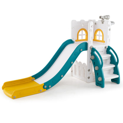 6 in 1 Indoor L-shaped Slide for Toddlers Age 1-3 with Basketball Hoop-Yellow
