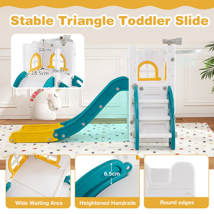 6 in 1 Indoor L-shaped Slide for Toddlers Age 1-3 with Basketball Hoop-Yellow
