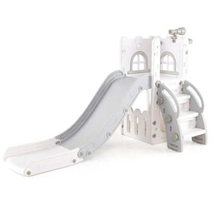 6 in 1 Indoor L-shaped Slide for Toddlers Age 1-3 with Basketball Hoop-White