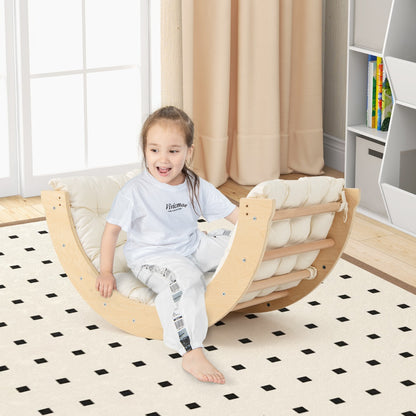 6 in 1 Kids Climbing Arch Playset Indoor Wooden Climbing Toy Rocker Chair-Natural