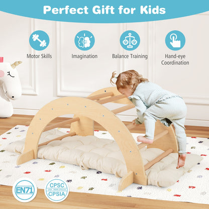 6 in 1 Kids Climbing Arch Playset Indoor Wooden Climbing Toy Rocker Chair-Natural