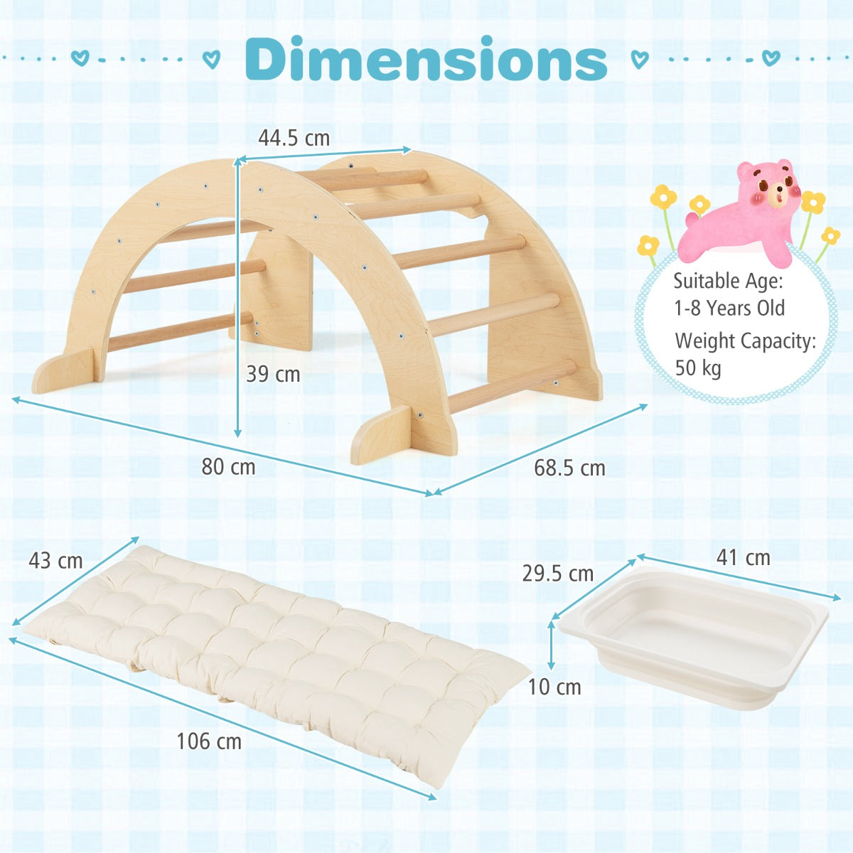 6 in 1 Kids Climbing Arch Playset Indoor Wooden Climbing Toy Rocker Chair-Natural