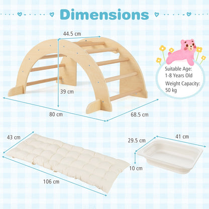 6 in 1 Kids Climbing Arch Playset Indoor Wooden Climbing Toy Rocker Chair-Natural