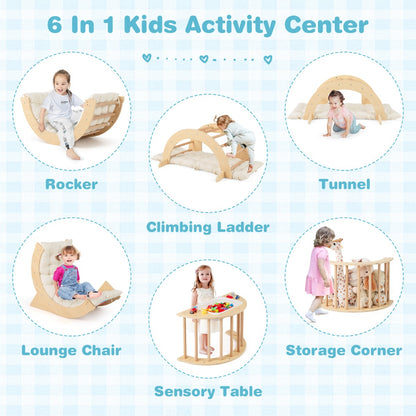 6 in 1 Kids Climbing Arch Playset Indoor Wooden Climbing Toy Rocker Chair-Natural